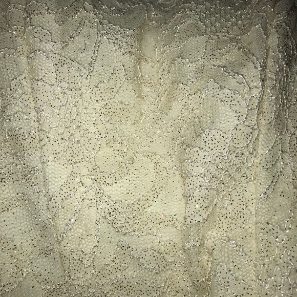 Cream halter dress w/ gold sparkles & floral lace - Picture 7 of 7